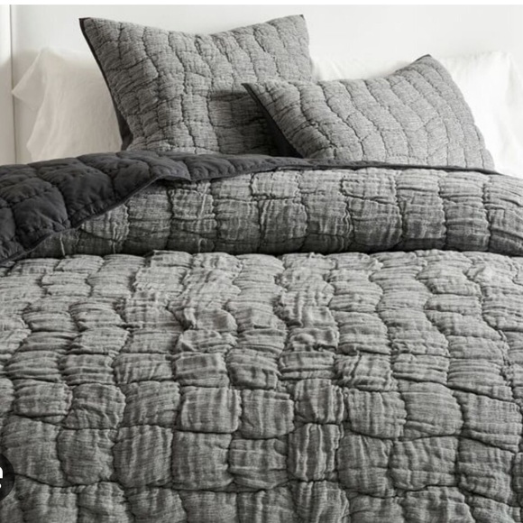 POTTERY BARN Quilted Cloud Linen Euro Charcoal Shams New!! 26”x26” set of 3 - Picture 1 of 9
